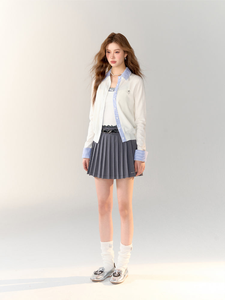 Gray Lace-Trimmed Pleated Suit Skirt - CHINASQUAD