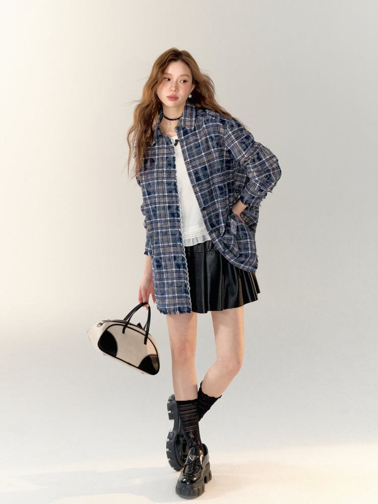 Lace-Trimmed Brushed Plaid Shirt - CHINASQUAD