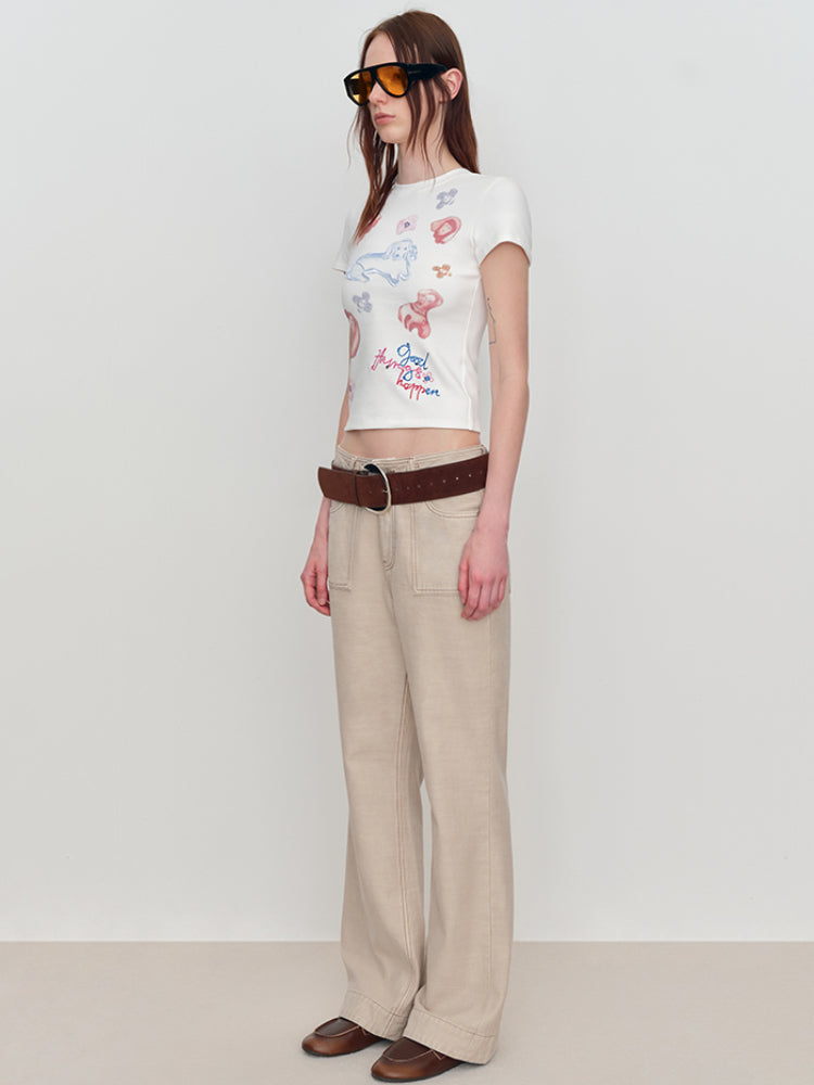 3D Animal Print Embroidered T-Shirt