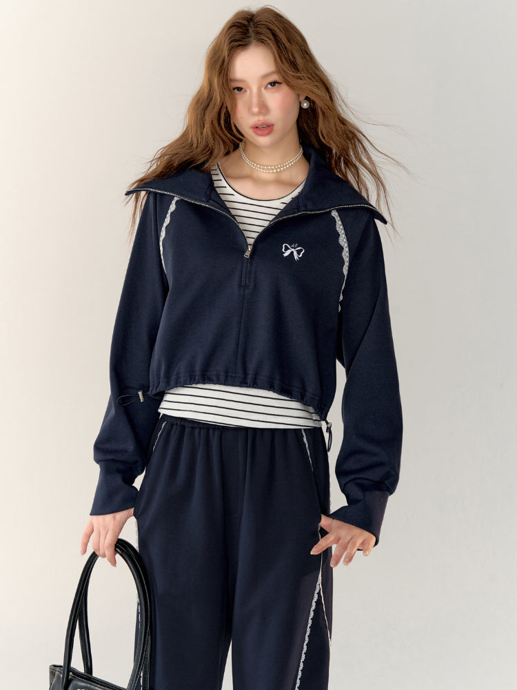 Two-Piece Embroidered Cropped Hoodie - CHINASQUAD