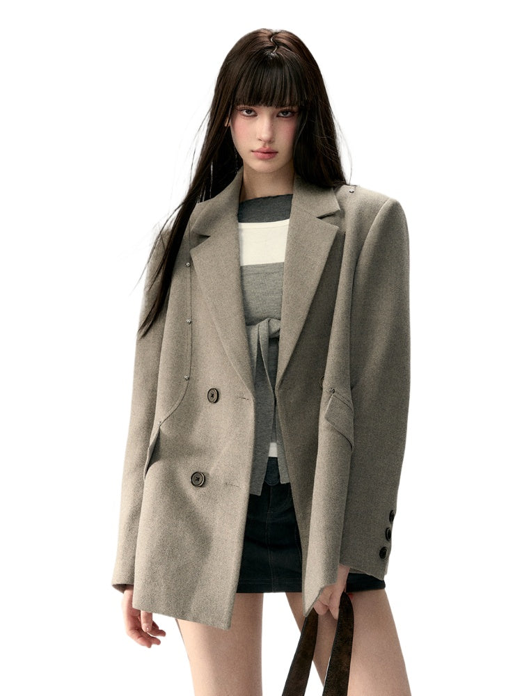 Rivet Oversized Thickened Wool Blazer - CHINASQUAD