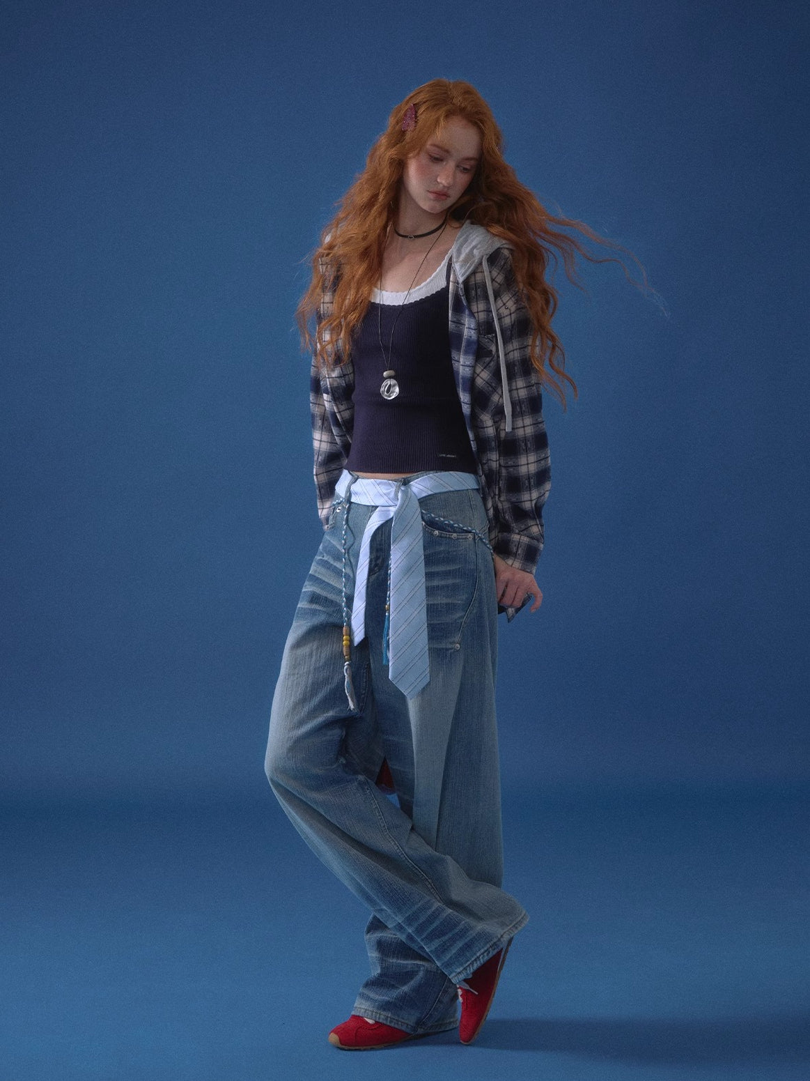 Vintage Plaid Contrast Hooded Shirt - CHINASQUAD