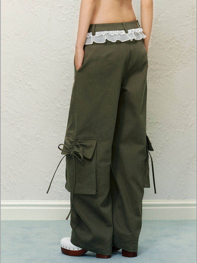 Color Block Large Pocket Lace Work Pants - CHINASQUAD