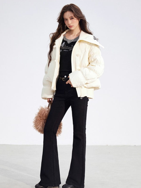 Contrast Panel Sailor Collar Down Jacket