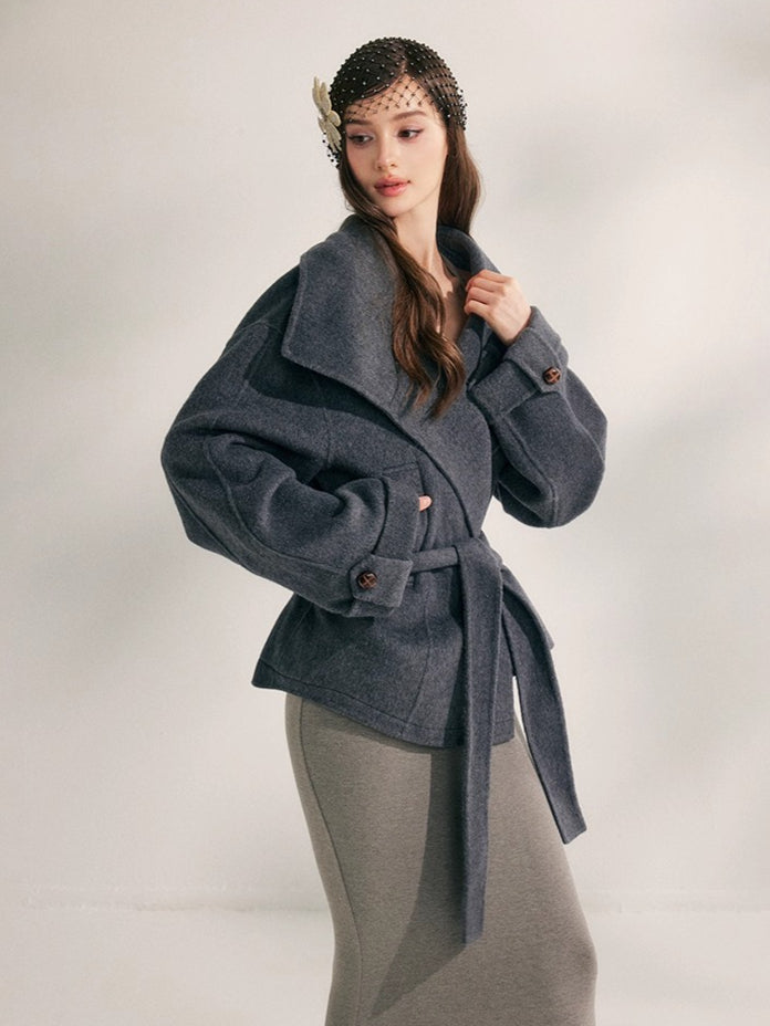 Wool Harmony Double-Faced Short Belted Jacket