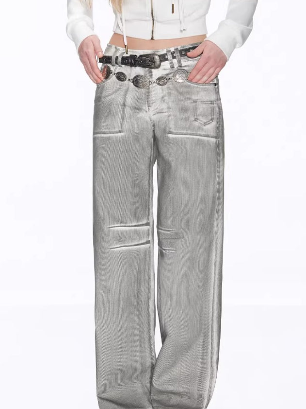 Matte Silver Alloy Buckle Distressed Leather Belt