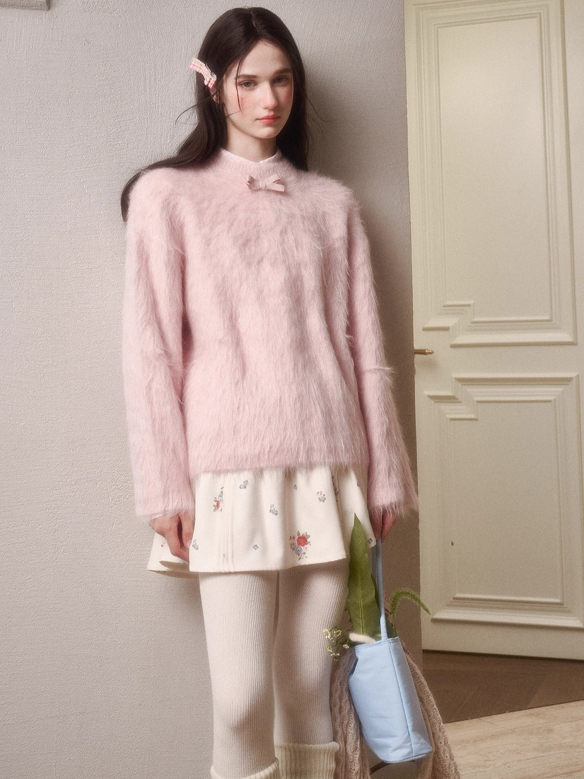Little Lamb Alpaca-Cashmere Long Plush Crewneck