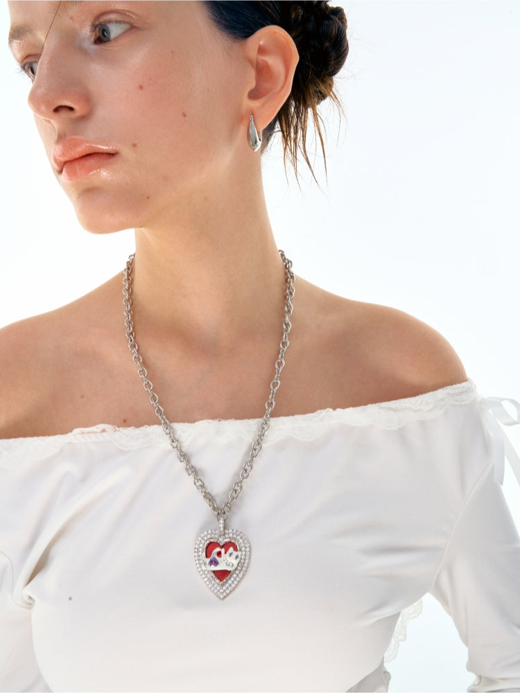 Cat Heart Enamel Pendant Necklace - CHINASQUAD