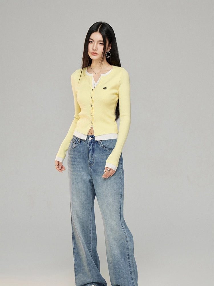 Contrast Layered Knit Cardigan - CHINASQUAD