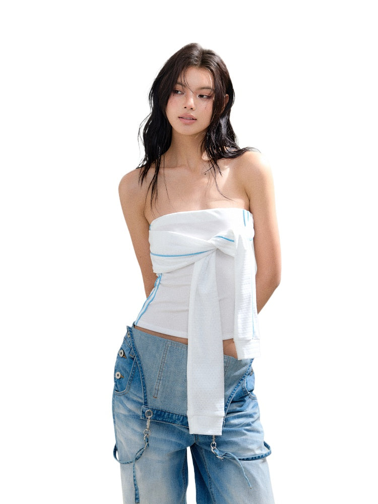 Fake Two-Piece Patchwork Color-Block Bustier - CHINASQUAD