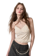 Velvet & Lace Spliced Slim-Fit Camisole - CHINASQUAD