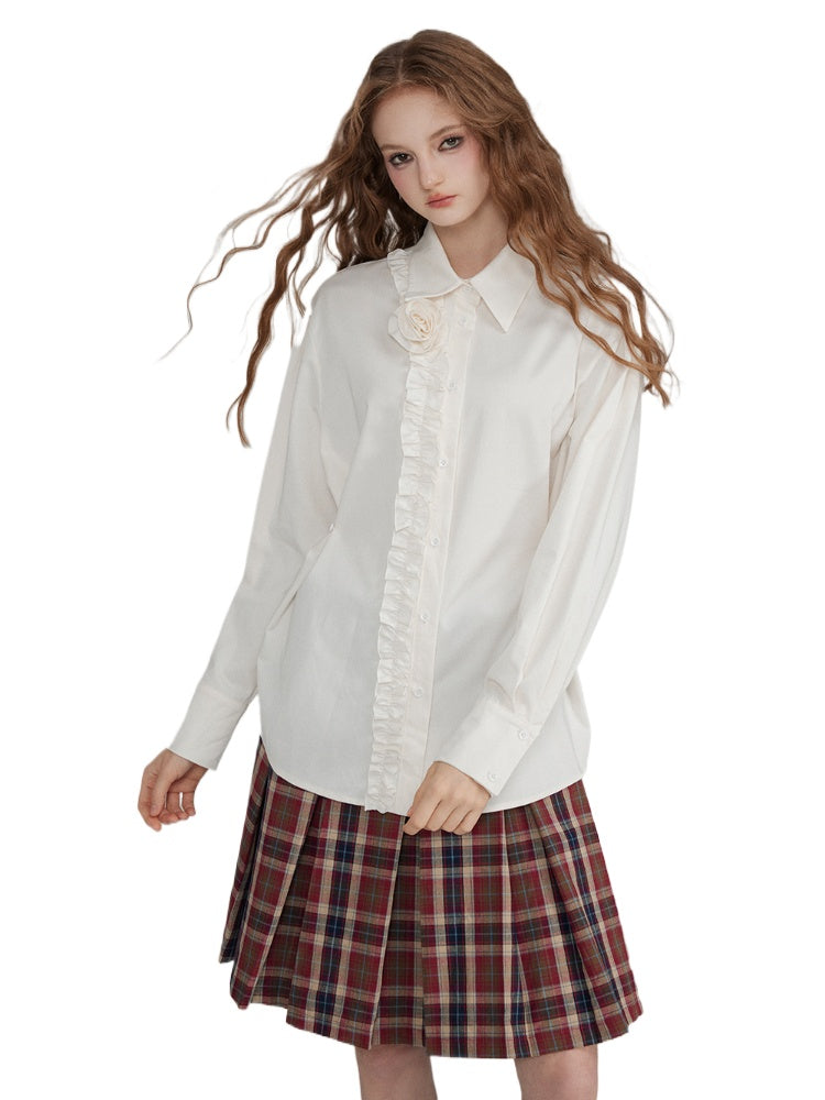 3D Rose Ruffle Long Sleeve Blouse - CHINASQUAD