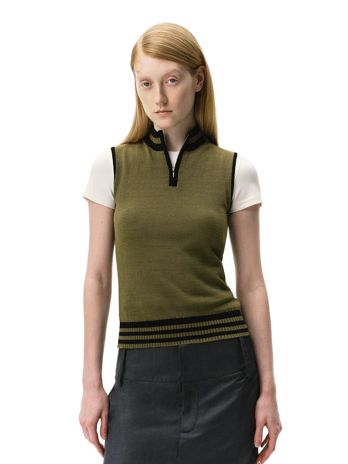 Linen-Blend Mock Neck Knit Tank