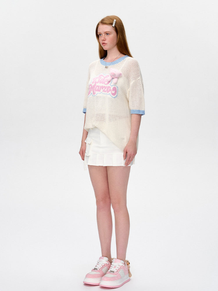 Hollow Color-Blocked Logo Round Neck T-shirt - CHINASQUAD