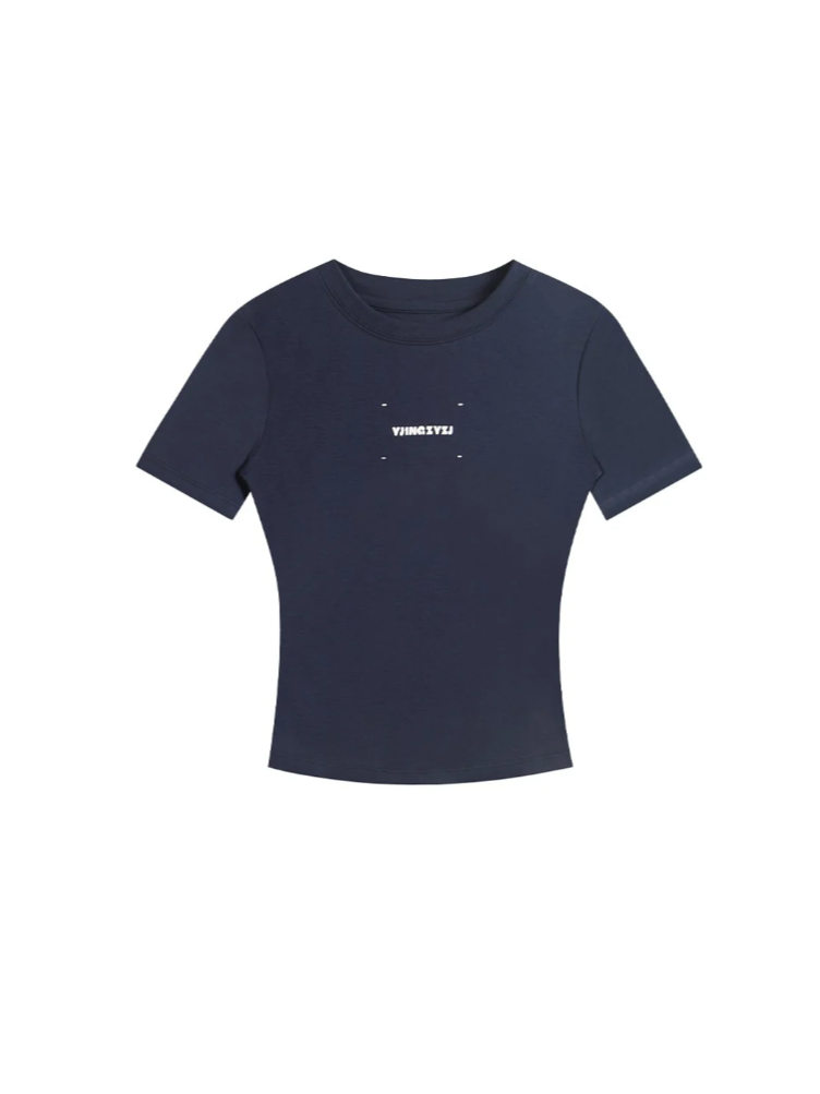 Letters Print Baby Tee In Navy blue