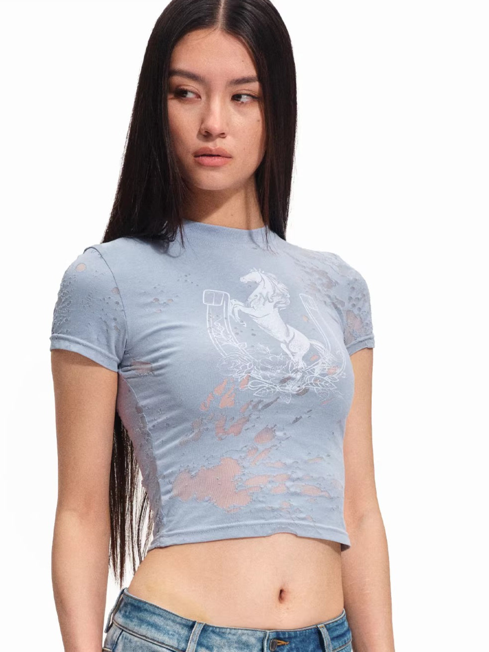 Equestrian Crest Burnout Pony Print Fitted Tee