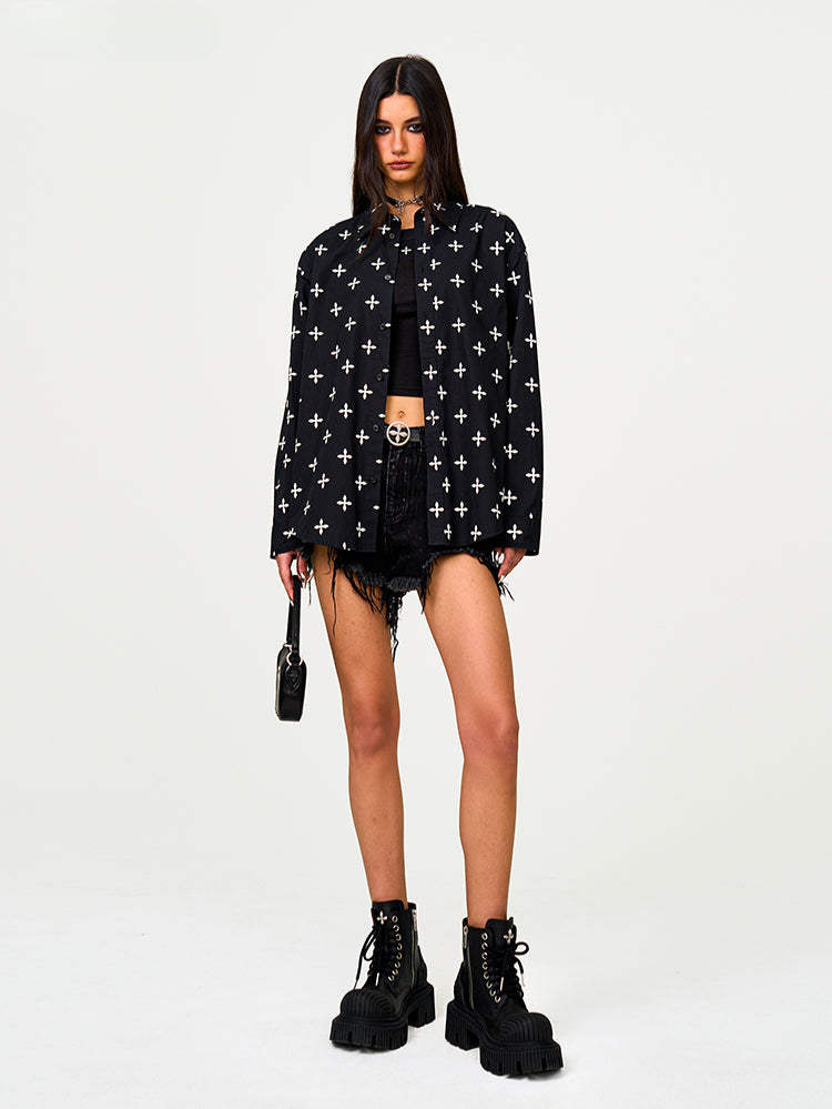 Black Oversized Cotton Shirt - CHINASQUAD