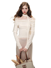 (Final Sale) White & Black Off-Shoulder Lace Knit Crewneck - CHINASQUAD