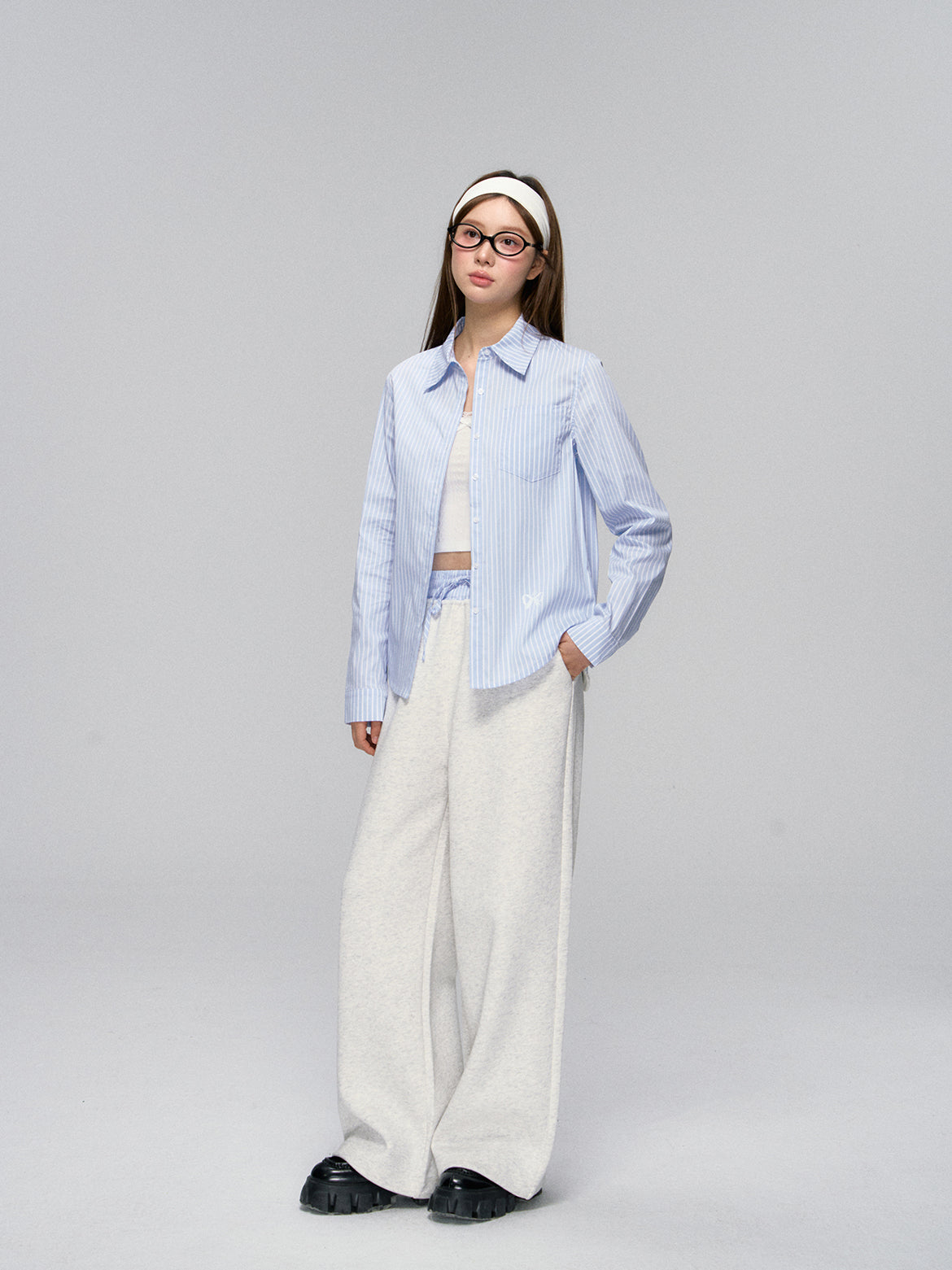 Striped Contrast Waist Wide-Leg Pants - CHINASQUAD