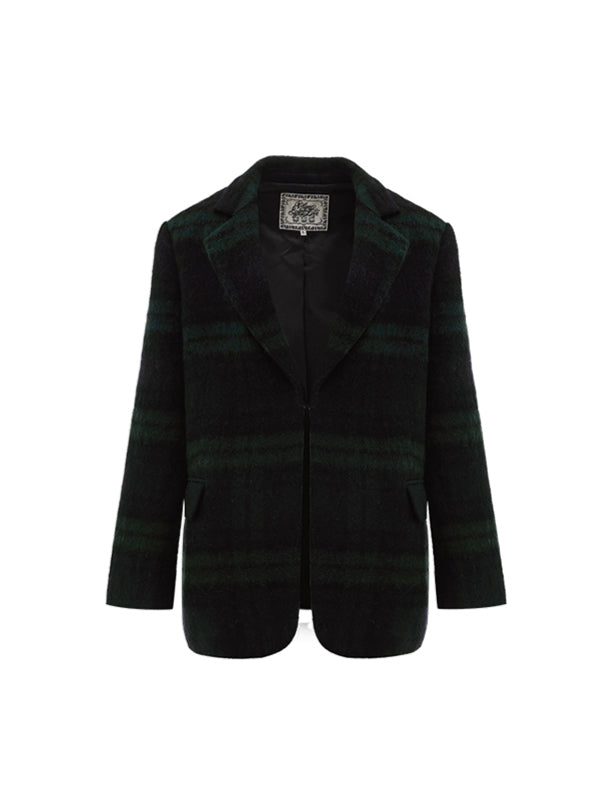 Oversized Green Plaid Woolen Blazer - CHINASQUAD