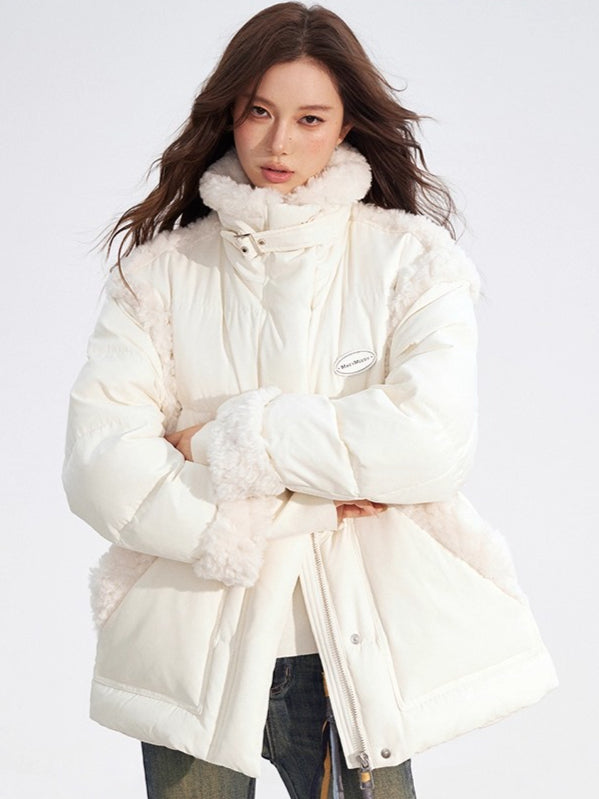 Shearling Panel 90% White Duck Down Jacket