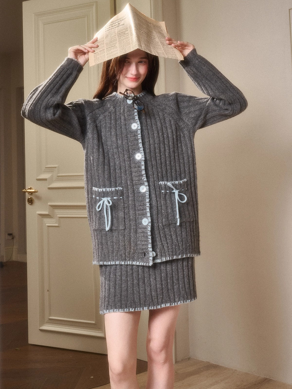 Latitude 69° Wool Contrast Trim Knit Sweater Set