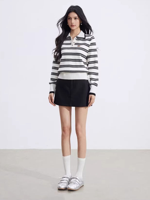 Collegiate Stripe Polo Knit Sweater