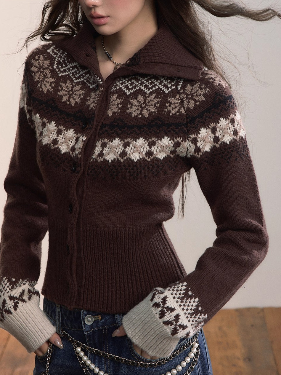 Fair Isle Wool-Blend Turtleneck Knit Cardigan