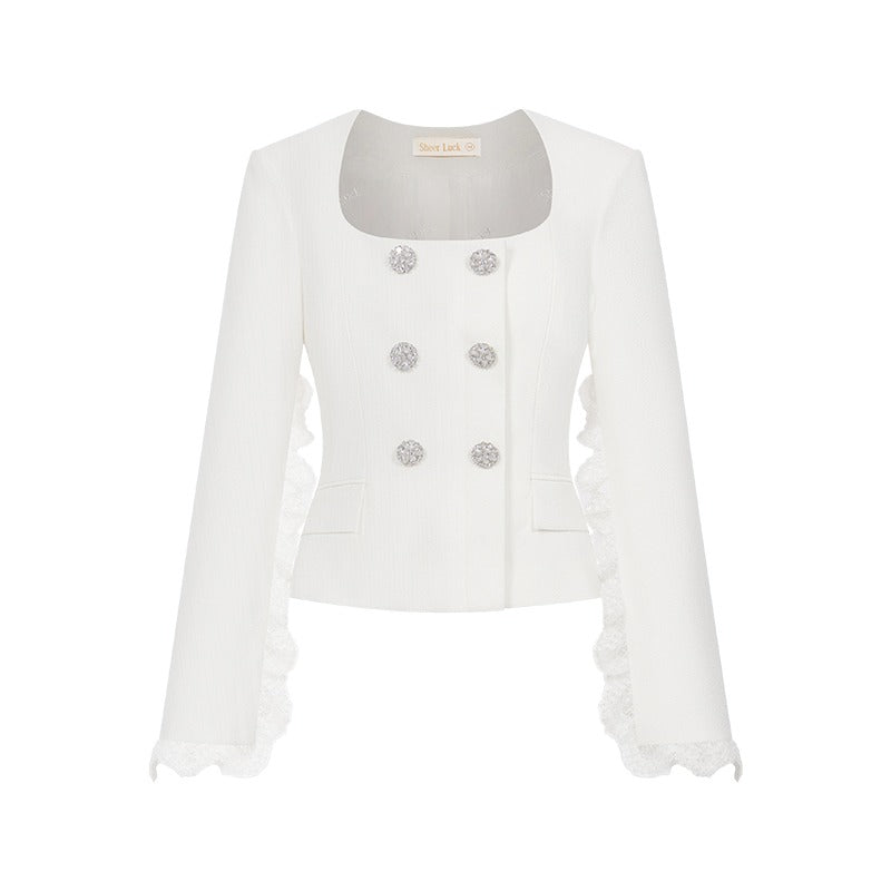 Mirage Vintage Lace-Collar Blazer & Flared Skirt Set - CHINASQUAD