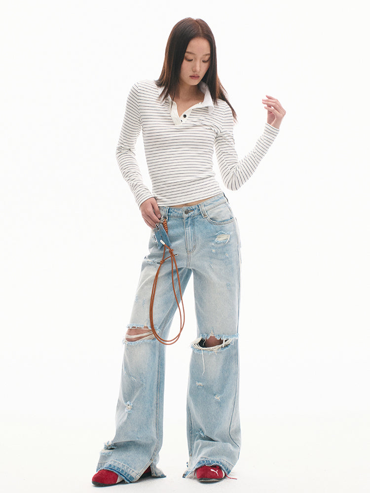 Vintage Slim Fit Black & White Striped T-shirt - CHINASQUAD