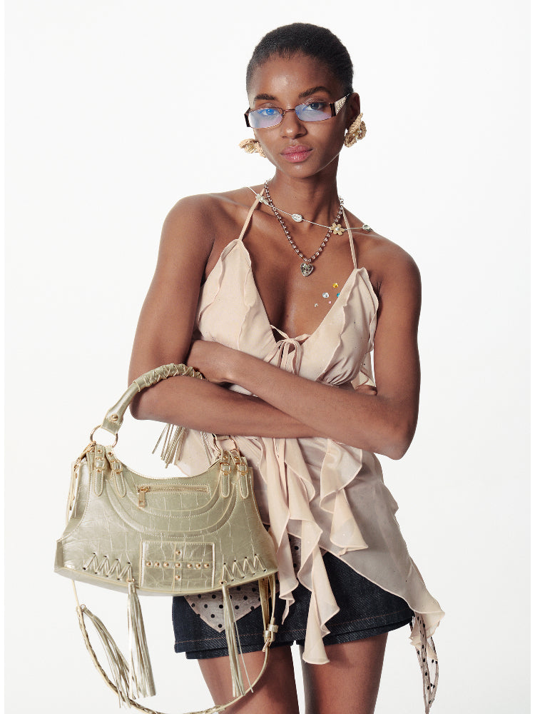 Tassel Metal Rivet Shoulder Underarm Bag - CHINASQUAD
