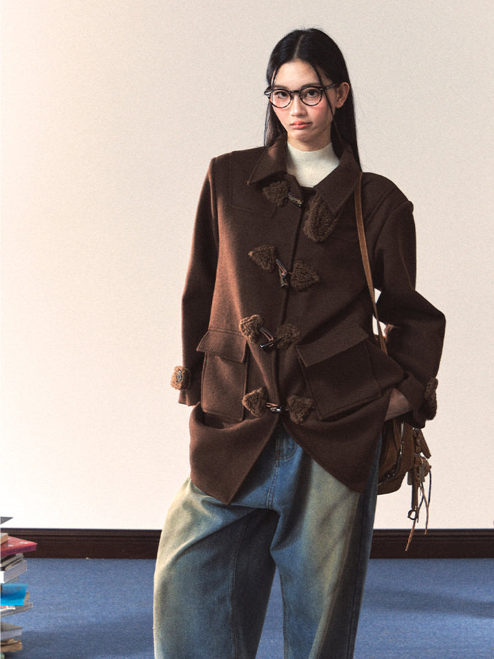 Brown Toggle Wool Coat - CHINASQUAD