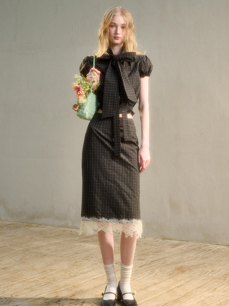 Natural Cotton Bow-Tie Shirt & Skirt Set - CHINASQUAD