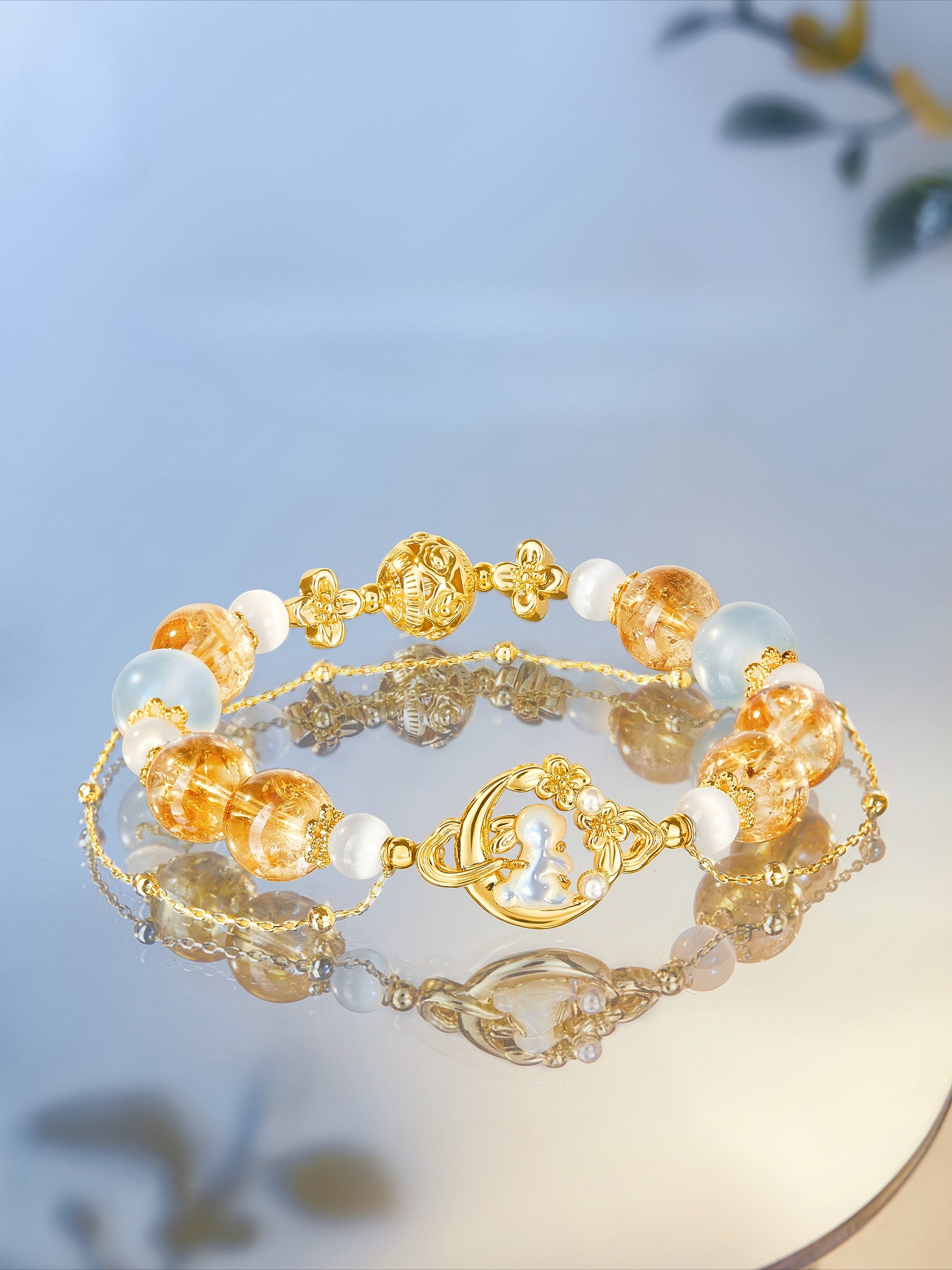 Moon Laurel Rabbit Jade Bracelet & Bangle Set - CHINASQUAD