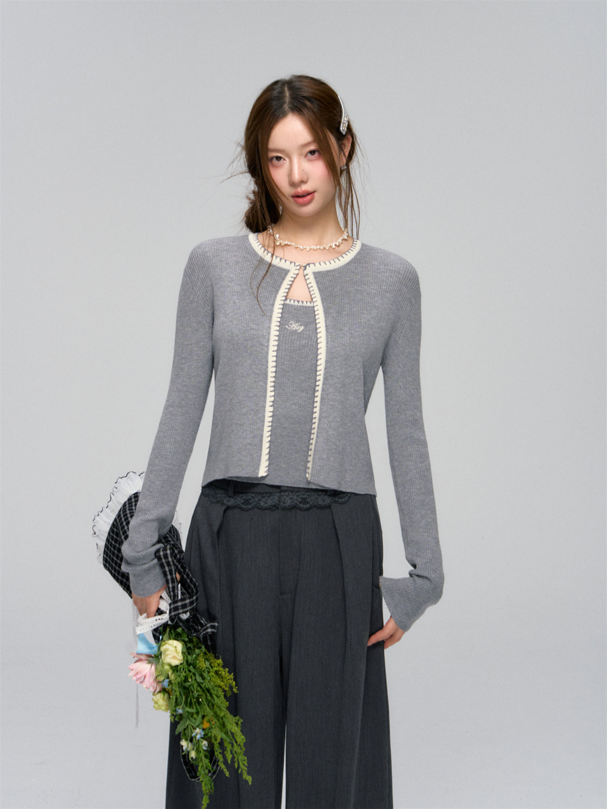 Shell Trim Knit Cardigan Set - CHINASQUAD