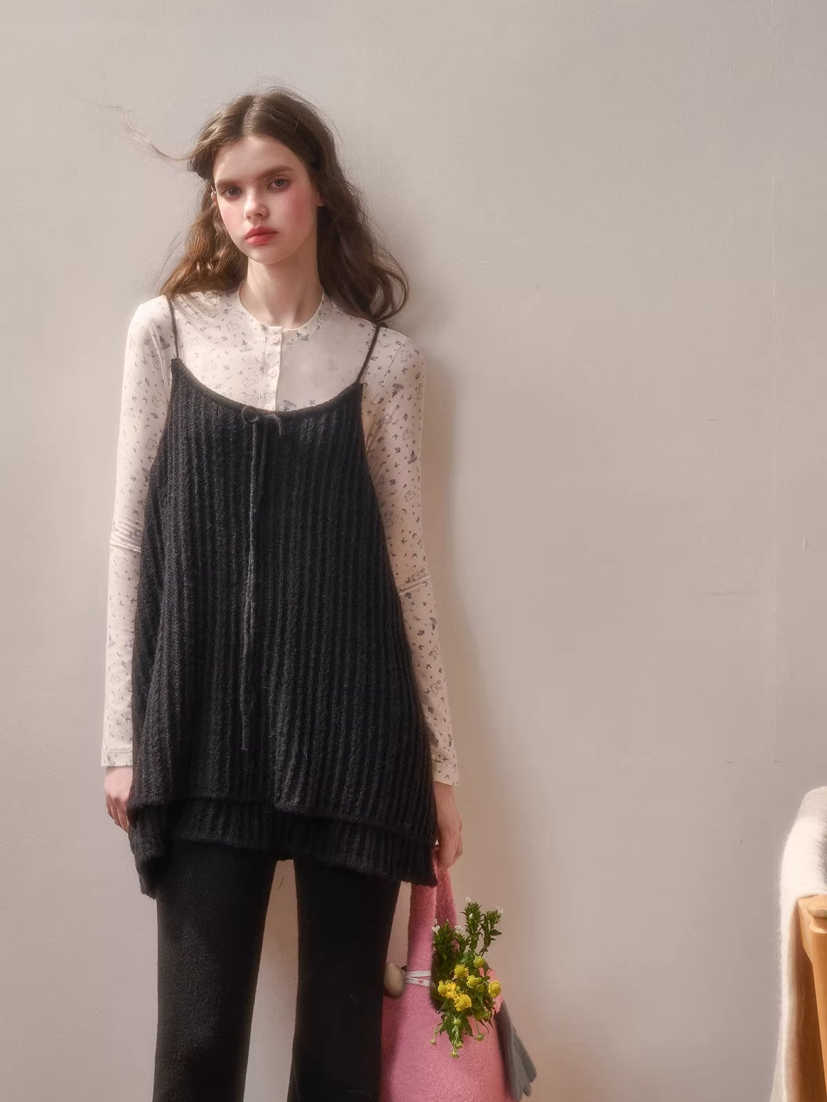 Wool-Blend Vintage Top & Ruffle Pants Set