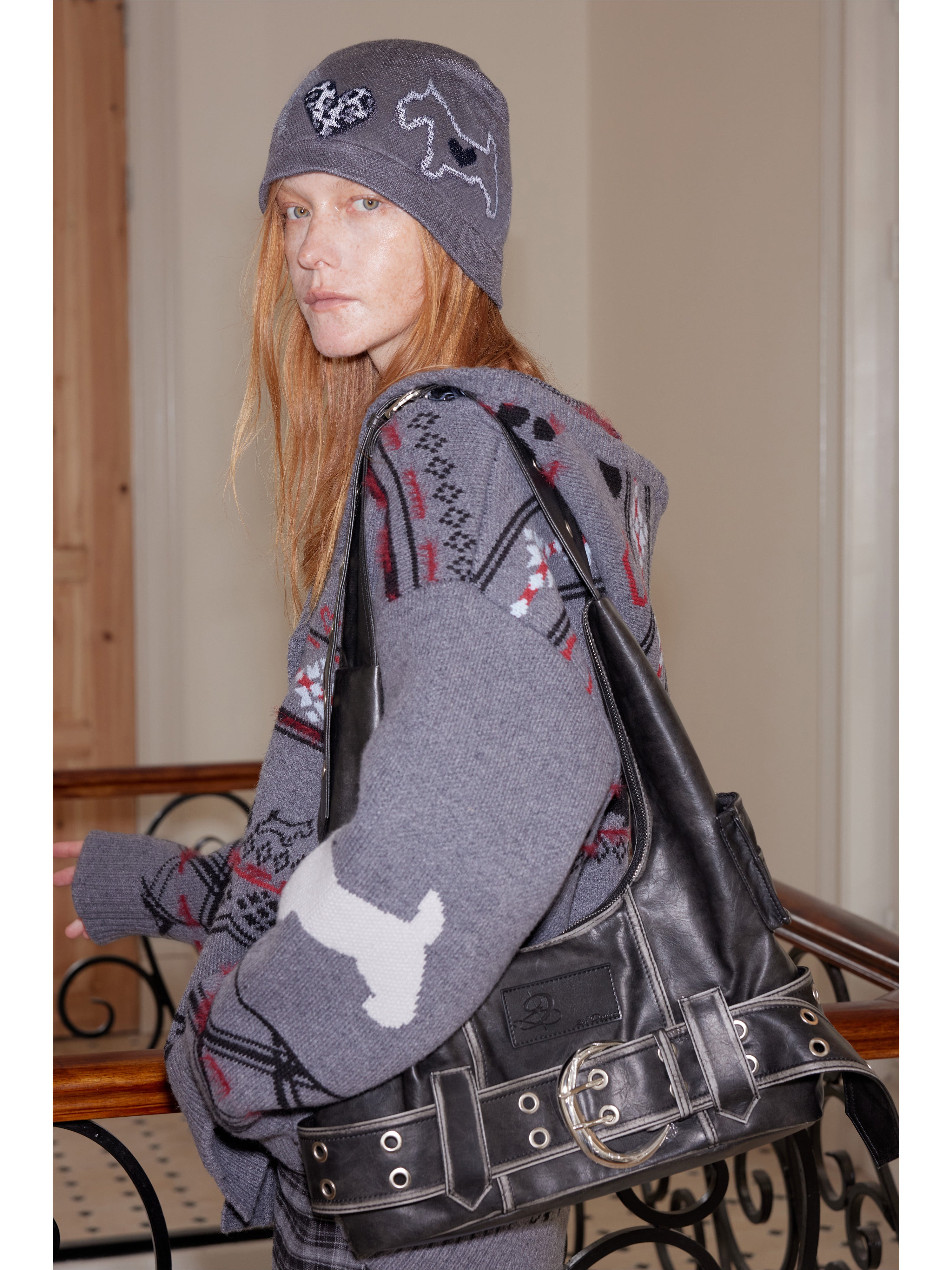 Leopard Print Love Dog Jacquard Wool Beanie - CHINASQUAD