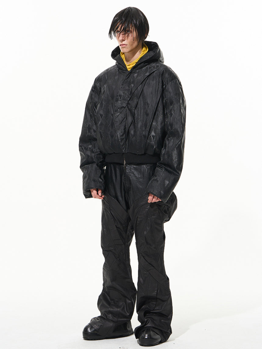 Dark Snake Pattern Short Hooded Puffer Jacket - CHINASQUAD