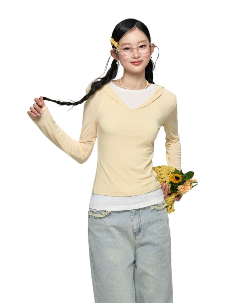 Dual-Layer Hooded Lace Trim Top - CHINASQUAD