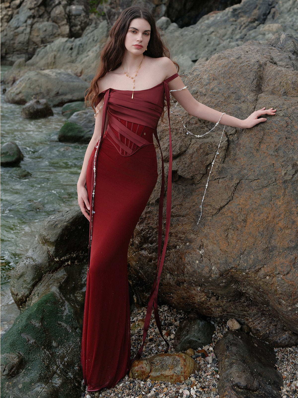 Pearl Strap Mermaid Dress - CHINASQUAD