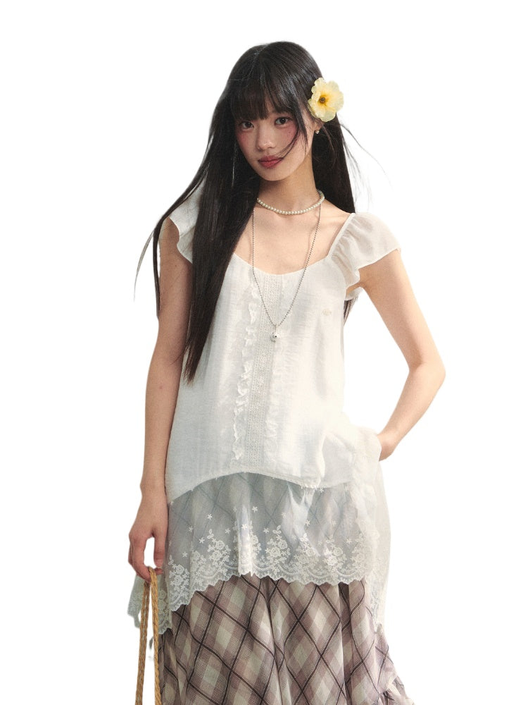 Lace Ruffled Hem Top - CHINASQUAD