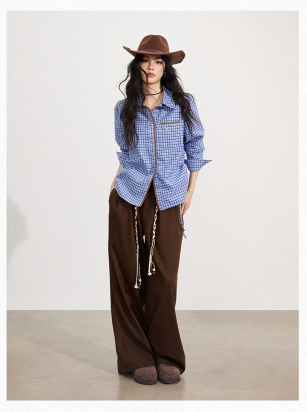 Contrast Plaid Tie Shirt