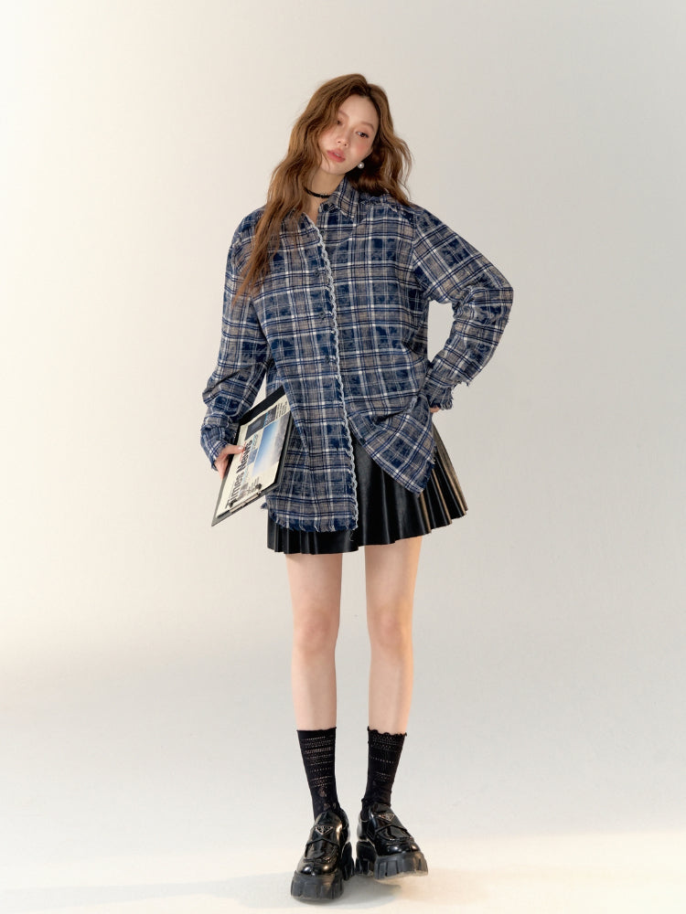 Lace-Trimmed Brushed Plaid Shirt - CHINASQUAD