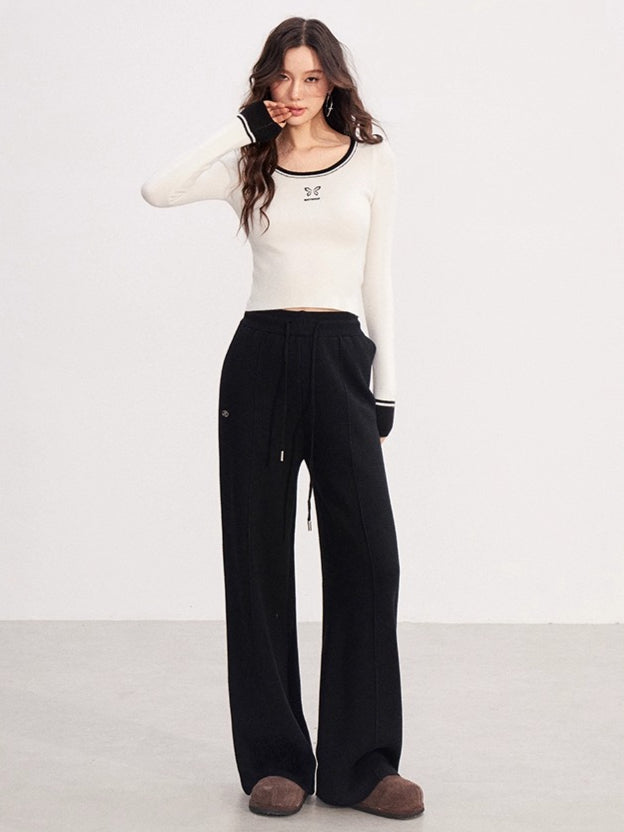 Fleece-Lined Soft-Knit Wide-Leg Pants