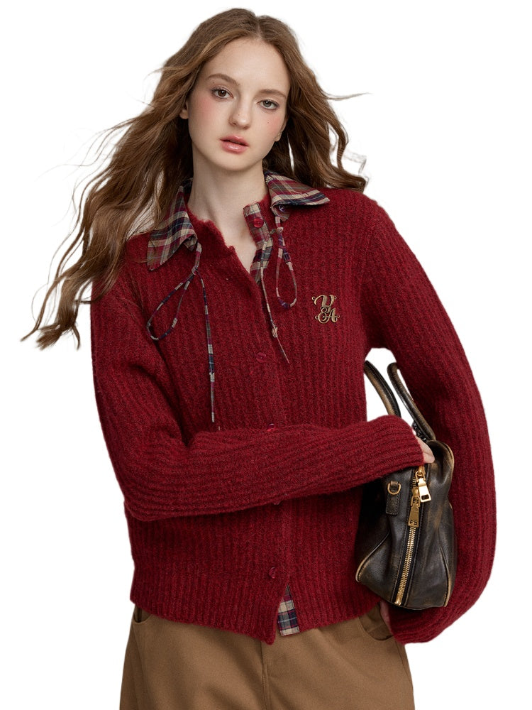 Detachable Plaid Knit Sweater - CHINASQUAD