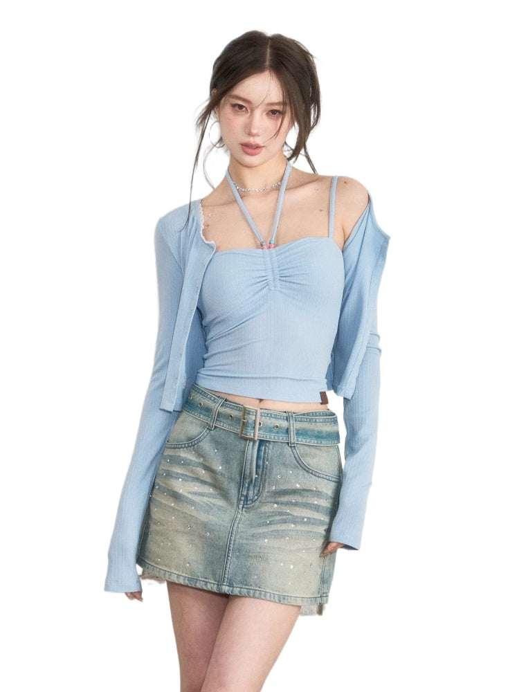 Halter Neck Tank Top & Cardigan Set - CHINASQUAD