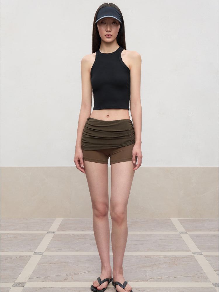 Color-Blocked and Pleated Low-Waist Shorts