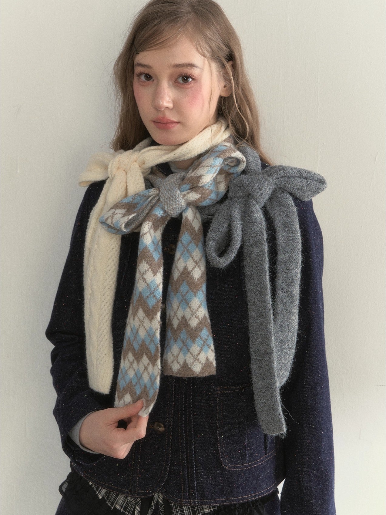 Multi-Color Ribbon Detail Knit Scarf