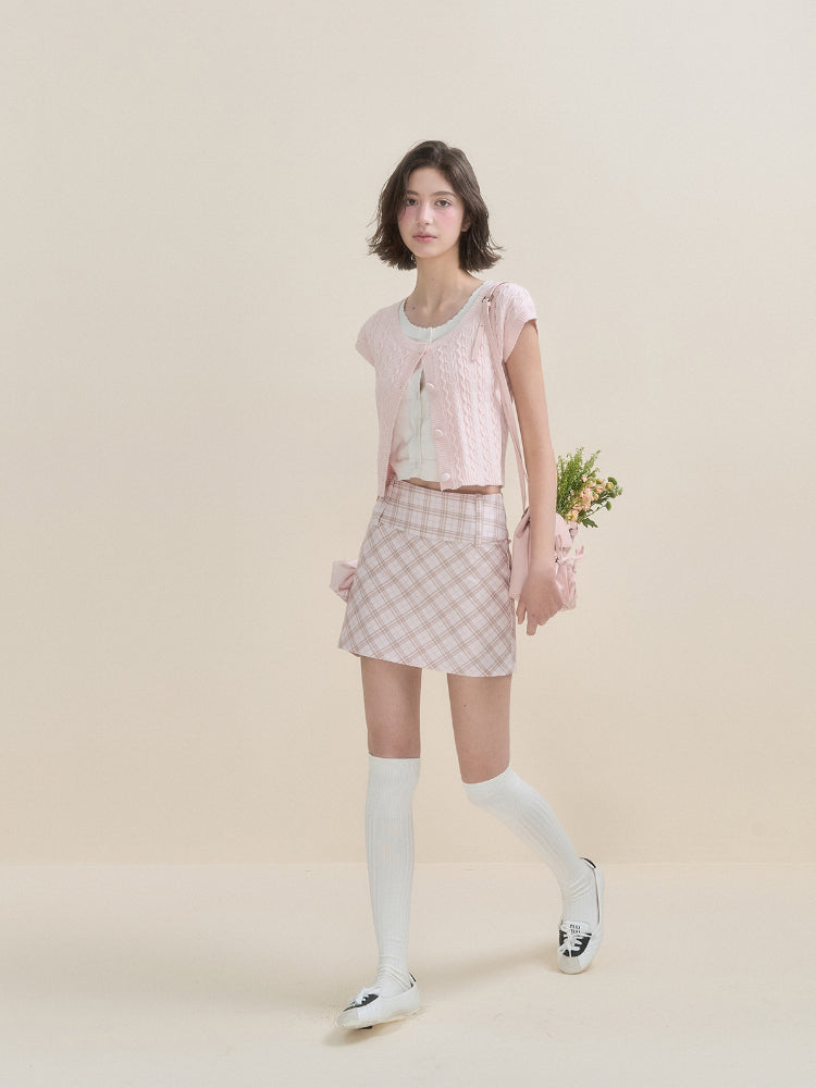 Fake Two-piece Short Sleeve Knitted Top - CHINASQUAD