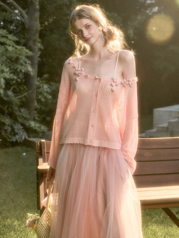 Cool Ice Silk Flower Hollow Cardigan - CHINASQUAD